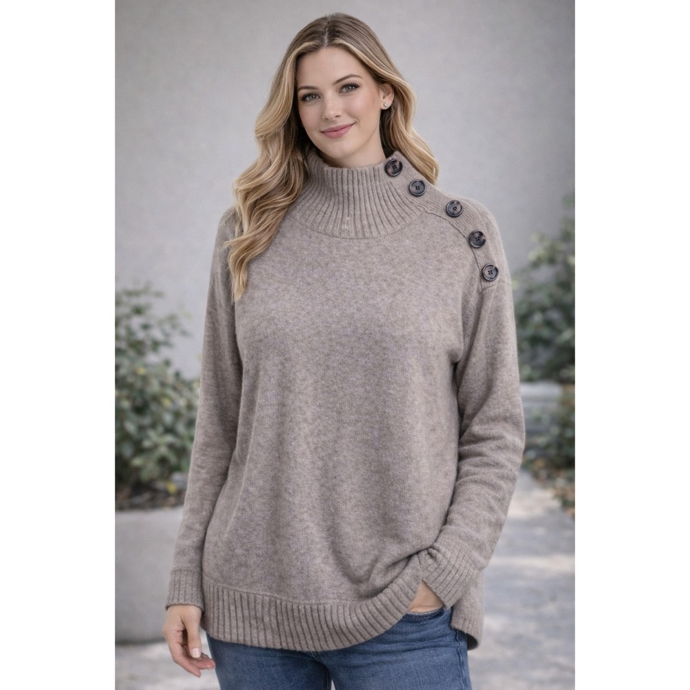 Anthropologie Margarita Button Shoulder Oversized Beige Sweater size MEDIUM